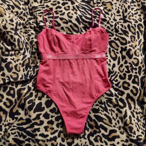 Size Medium Yitty Bodysuit Spotlight Shaping Demi Cup Thong in Shimmer Bop Pink